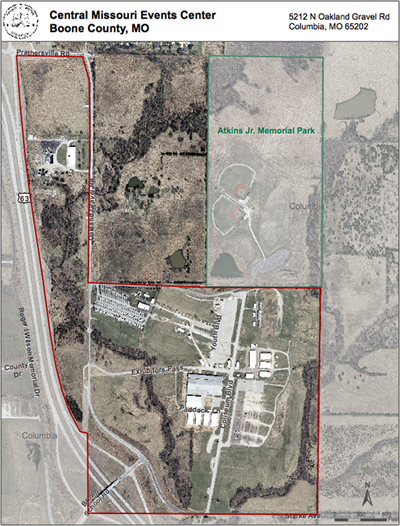 Central Missouri Event Center and Atkins Park Map