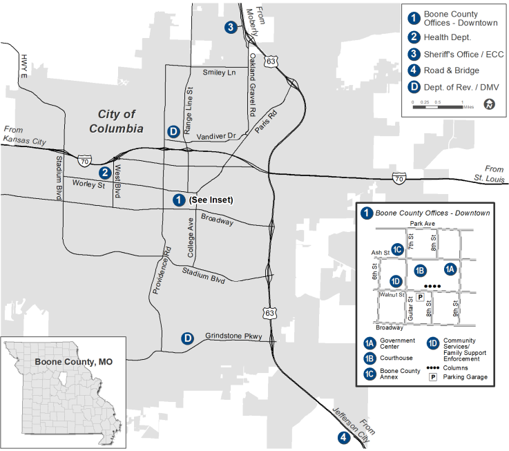 Map showing the Boone County Office Locations