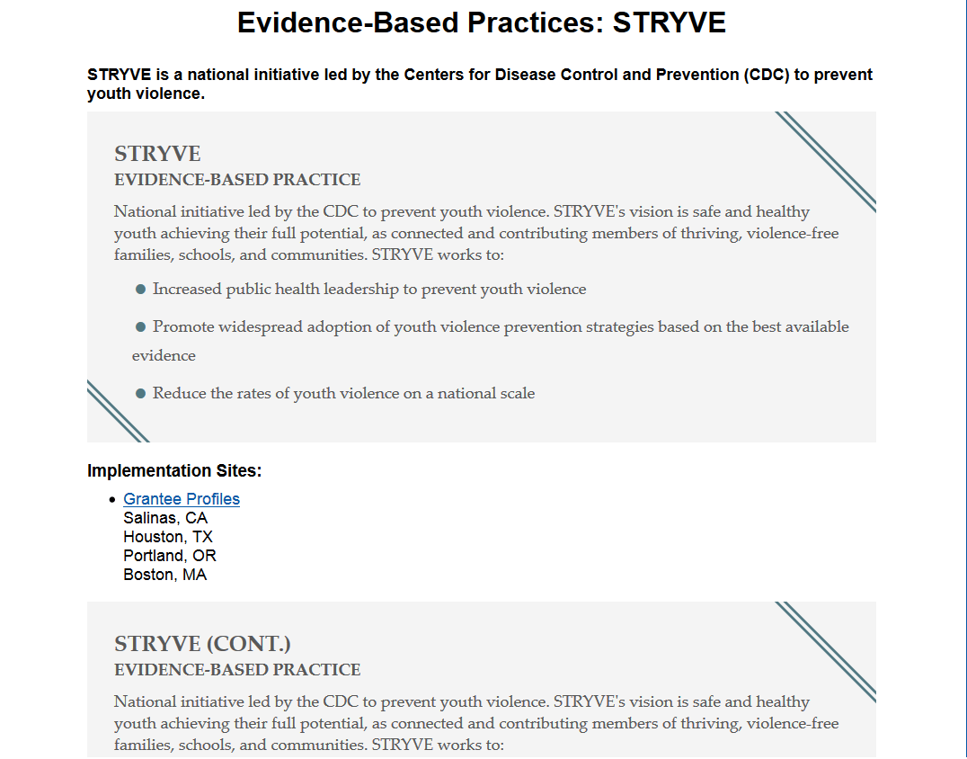 Evidence-based practices: STRYVE preview