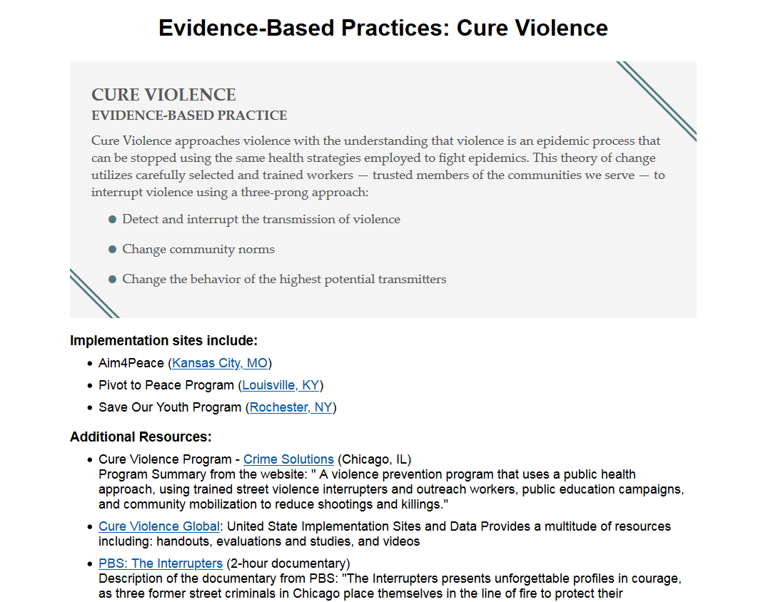 Evidence-based practices: Cure violence preview