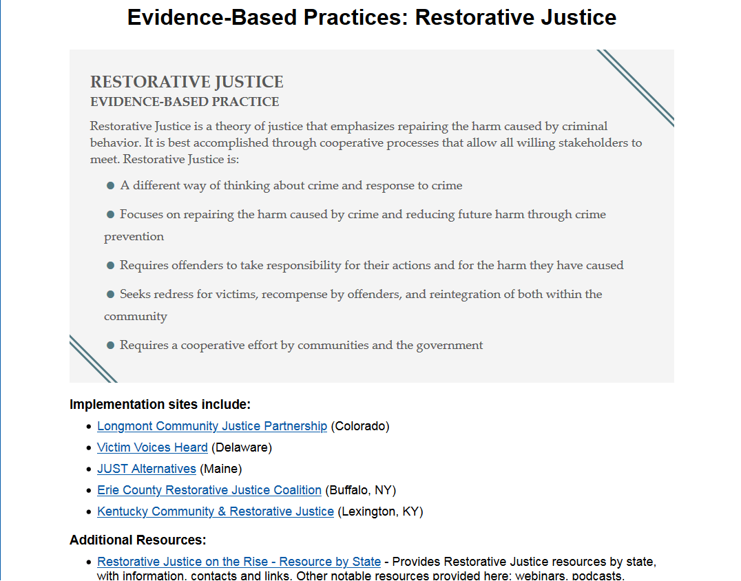 Evidence-based practices: Restorative justice preview