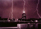Lightning striking a building