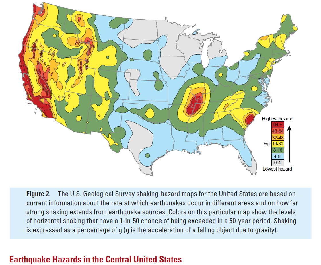 Map of Earthquake Hazards in the Central United States