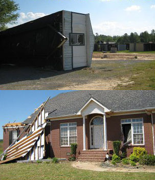 ef-1 tornado damage to mobile home and brick house