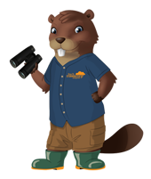 Agent Boone the Beaver holding binoculars